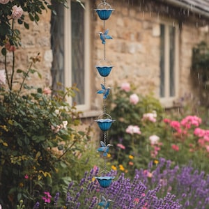 Hummingbird Rain Chain Gutter Downspout,Hanging Garden Decor Iron Rain Catcher Outdoor Zen Garden Ornament Patio Balcony Yard Rain Chain