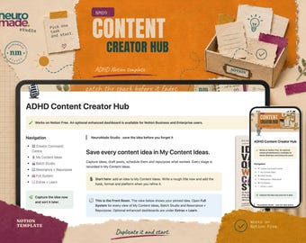 ADHD Content Creator Notion Template: Ideas, Batching and Repurposing