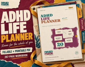 ADHD Life Planner Printable, Undated All in One Binder, 267 Page Fillable PDF
