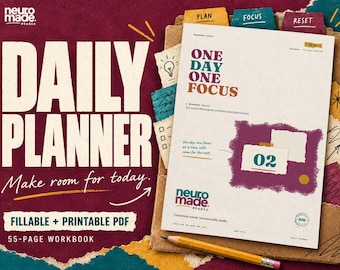 ADHD Daily Planner Printable, Undated Fillable PDF with Energy Tracker and One Focus
