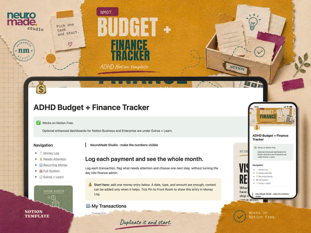 ADHD Budget and Finance Tracker Notion Template: Money and Recurring ...