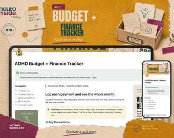 ADHD Budget and Finance Tracker Notion Template: Money and Recurring Costs