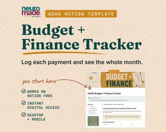 ADHD Budget Planner Notion Template: Money Log, Needs Attention and Recurring Costs