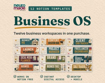 ADHD Small Business Notion Template Bundle: NeuroMade Business OS, 12 Notion Workspaces