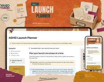 ADHD Launch Planner Notion Template: Tasks, Launch Day and Recovery
