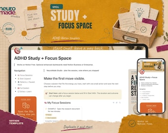 ADHD Study and Focus Notion Template: Sessions and Start Support