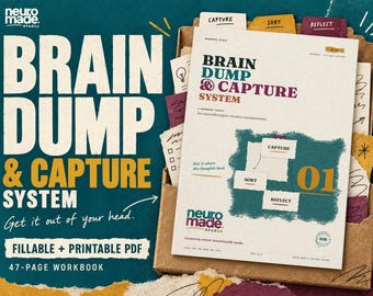 ADHD Brain Dump Printable Workbook, Fillable PDF Thought Sorter and To-Do List