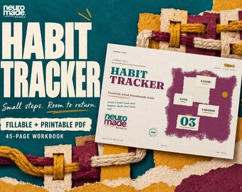 Habit Tracker Printable, Undated Fillable PDF for ADHD, Landscape Daily Routine Log