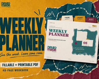 Undated Weekly Planner Printable, ADHD Fillable PDF with Sunday Reset and Energy Check