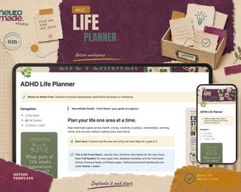 ADHD Life Planner Notion Template: Life Goals, Next Steps and Restart Plans