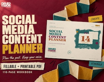 Social Media Planner Printable, Undated Content Calendar, ADHD Post Tracker, Fillable PDF