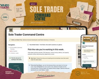 Sole Trader Business Planner Notion Template: Weekly Priorities and Roles