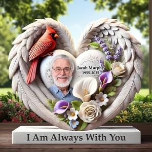 Gepersonaliseerde gedenkplaat, Cardinal Bird Keepsake, I Am Always With You-cadeau, aangepaste fotoherinnering, sympathiecadeau voor verlies van vader