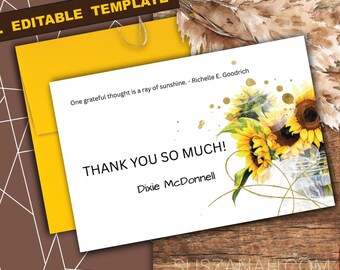 Sunflower Thank You Card Template: Editable Floral Note (4x6, Digital Download)