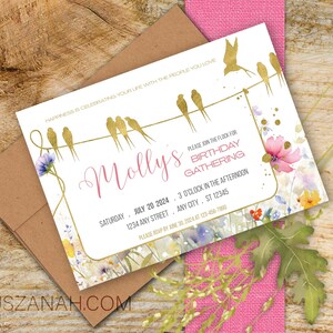 Editable Wildflower Birthday Invitation, Digital Floral Birthday Party Invite, Boho Wildflower  Birthday Template, Garden Party Invite