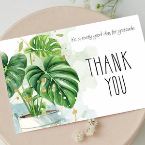 Carte de remerciement aquarelle verdure imprimable, carte de remerciement à télécharger plante, carte de remerciement plante d'intérieur, note de remerciement imprimable verdure