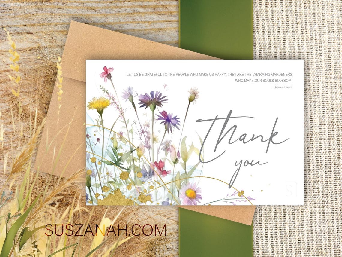 Wildflower Thank You Card Printable, Floral Thank You Card, Digital ...