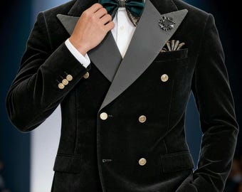 Costume croisé en velours noir - Ensemble smoking slim