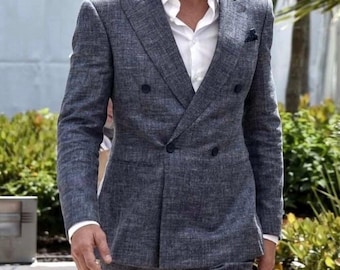 Handmade Gray double breasted men’s suit-tailored summer blazer & trousers