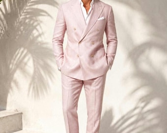 Vintage Pink Linen Suit for Men | Elegant Linen Blazer & Trousers | Vintage Italian Style | Lightweight Tailored Suit | Custom Fit