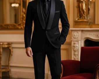 Men’s black tuxedo suit: wedding groom suit| slim fit formal| for prom party