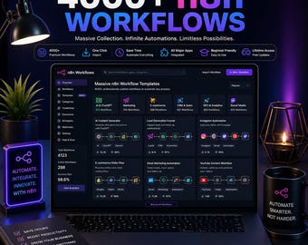 Pacchetto di modelli di flusso di lavoro n8n: oltre 4000 automazioni pronte all'uso + licenza PLR e guide di configurazione.