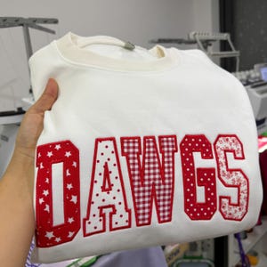 Custom Varsity Applique Sweatshirt, Personalized School Name Crewneck, Embroidered Patchwork College Spirit Sweatshirt