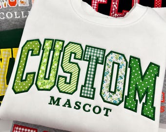 Custom Team Name Sweatshirt, Gingham Applique Embroidery Crewneck, Personalized Varsity Embroidered Sweatshirt, School Spirit Gift