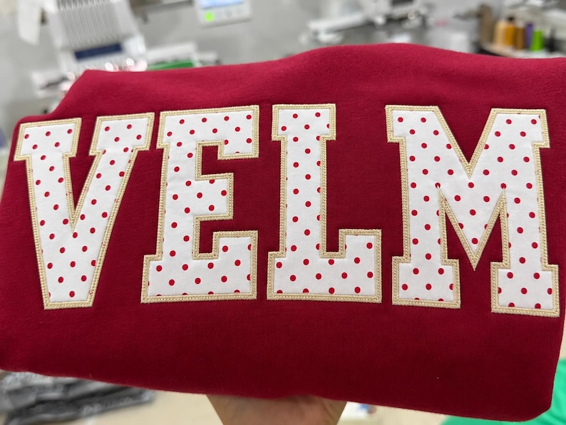 Custom Applique Varsity Sweatshirt, Polka Dot Embroidered Team Name Crewneck, Personalized Sports Team College Style Gift