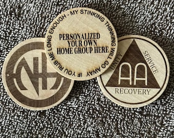 Personalized Self Help Home Groups Chips, AA or NA front and back laser into chip