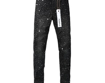Inspired Design Black Washed Denim Jeans: Diamond Embellishments, Embroidered Cross Motifs