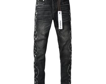 Pantalones vaqueros negros elegantes para hombre de la marca Purple — Diseño estampado con pedrería