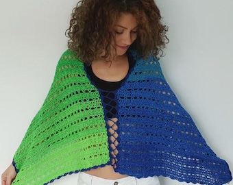 Hand-Knitted Sea Poncho: Customizable Colors, Crochet Lace-Up Design (Digital Book)
