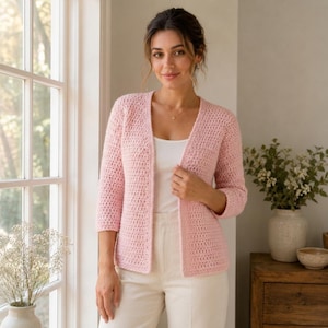 Modello PDF per cardigan all'uncinetto / Giacca-maglione da donna facile da realizzare con apertura frontale (download digitale)