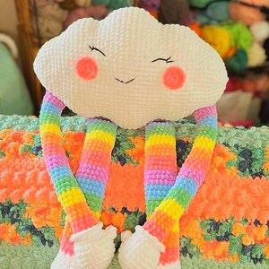 Crocheted Rainbow Cloud Pillow: Handmade Plush Toy, Amigurumi Stuffed Animal