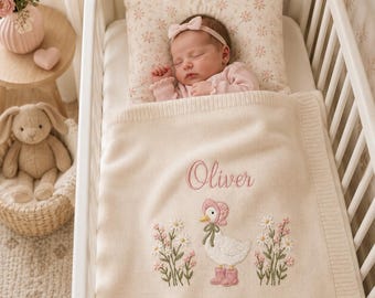 Personalized Wildflower Baby Blanket, Custom Name Embroidered Floral Knit Newborn Blanket, New Baby Shower Gift