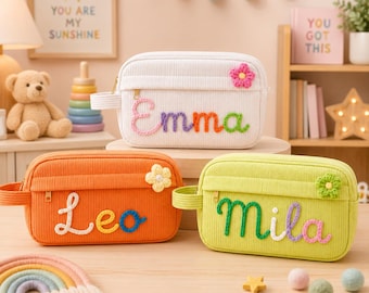 Personalisierte Cord-Federmäppchen, benutzerdefinierte Name Cord-Beutel, Zurück zu Schulgeschenk, Name Cord-Geschenke für Kinder, Jungen