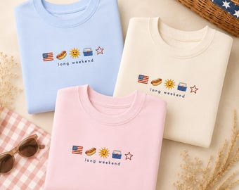 Patriotic Long Weekend Baby Shirt, Embroidered 4th of July Cotton Jersey Tee, USA Summer Baby Clothes Gift