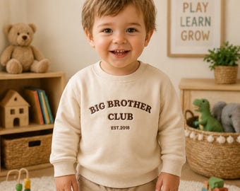 Embroidered Big Brother Club Sweatshirt Est 2018, Promoted to Big Brother Shirt, Big Bro Announcement Gift,Pregnancy Reveal,Baby Shower Gift