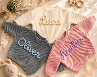 Personalized Knit Baby Sweater, Embroidered Name Baby Jumper, Custom Toddler Sweaters, Nursery Gifts, Baby Boy Gift, Baby Girl
