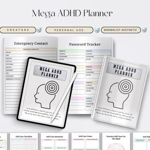 Mega ADHD Planner Printable, Neurodivergent Planner, ADHD Organizer, Executive Function Planner, Focus Productivity Planner