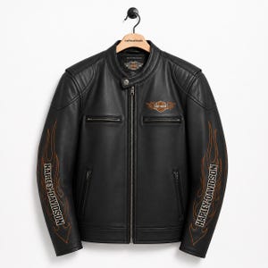Harley Davidson Leather Flames Jacket - Etsy