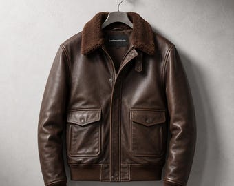 Mens Vintage Brown Leather Aviator Jacket RAF B3 Flight Bomber Coat