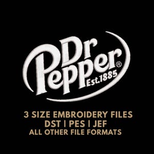 Diseño de bordado de Dr Pepper DST PES jef exf, archivo de bordado a máquina del logotipo de refresco, patrón de bordado de bebida retro, puntada de refresco vintage