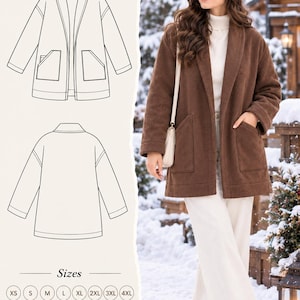 Wool Coat | Boxy Jacket | Women Open Front Jacket | Blanket Jacket | Oversized Shawl Collar Coat | Patch Pockets | Cropped | Sizes XS-4XL