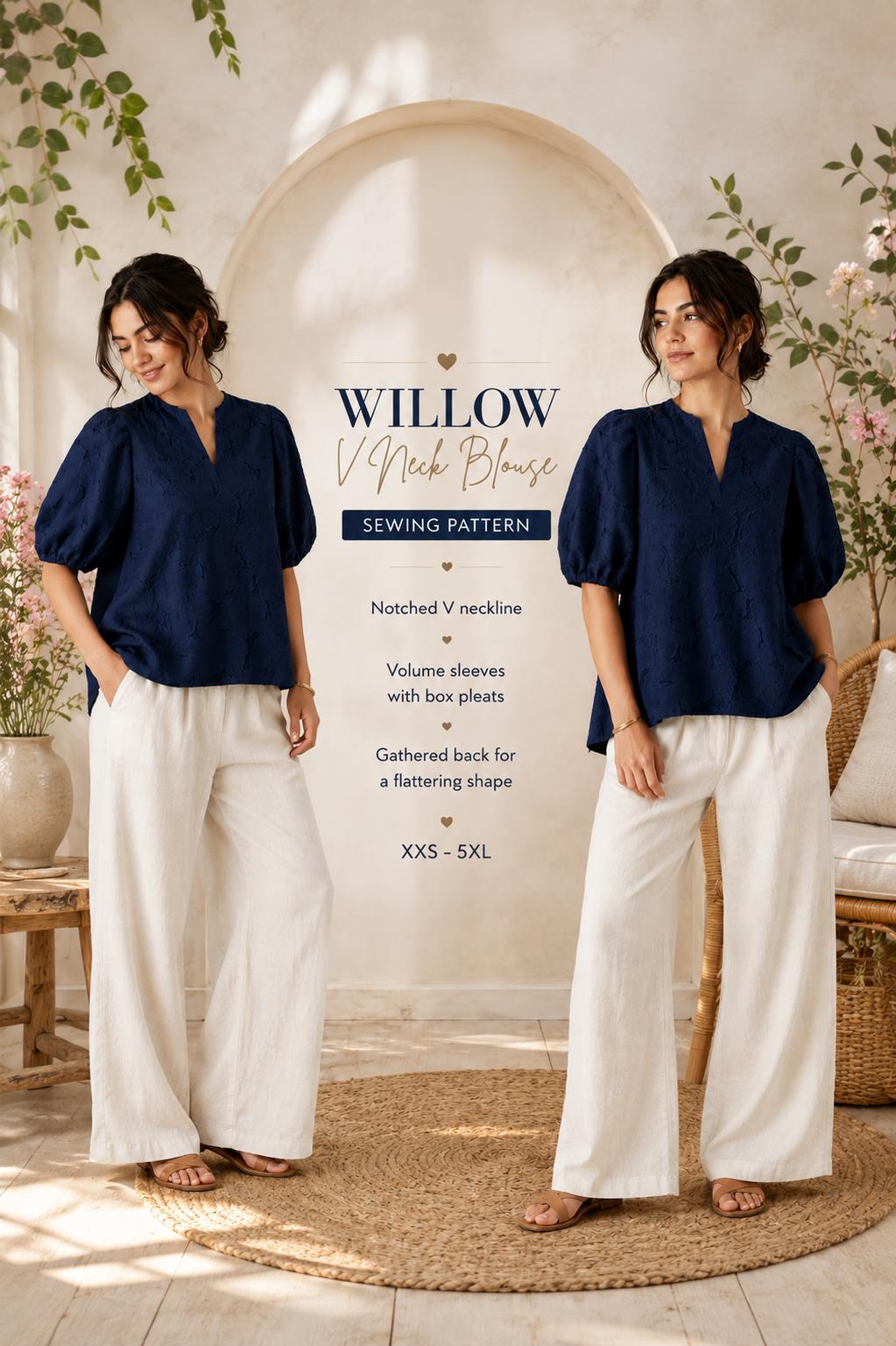 Summer V Neck Blouse Sewing Pattern PDF | Puff Sleeve Top Pattern ...