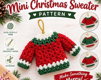 Crochet Christmas Sweater Ornament Pattern, Mini Holiday Jumper Tree Decoration, PDF