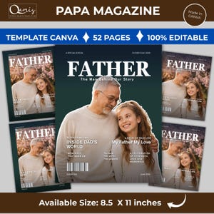 Könnte beinhalten: Ein Magazin-Cover mit dem Titel "FATHER" mit einem Foto von Vater und Tochter. Das Magazin ist eine Sonderausgabe zum Vatertag 2020. Die Vorlage ist 100 % editierbar und im Format 21,59 x 27,94 cm erhältlich.