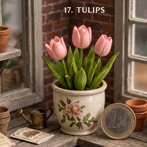 1:12 Dollhouse Tulip Plant STL, Miniature Potted Flower, Ornate Spring Decor