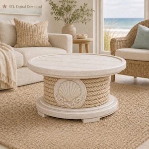 Coastal Coffee Table STL File, Dollhouse Rope Table, Miniature Beach House Decor